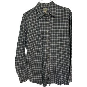L.L. Bean Men's Gray White Cotton Plaid Flannel Button Up Shirt Size Medium Tall